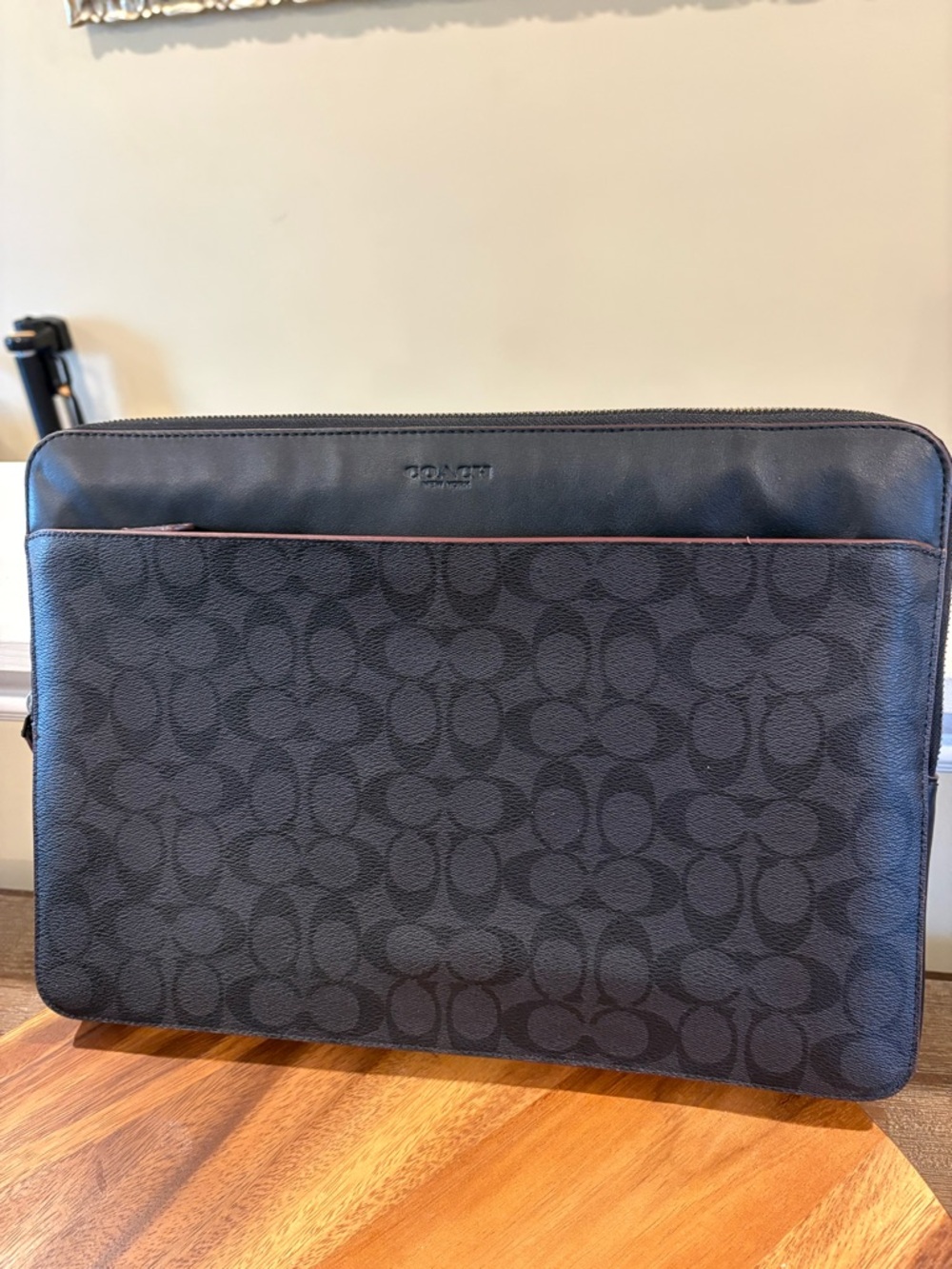 Coach Black Signature Monogram Black/Oxblood Laptop Sleeve - EUC